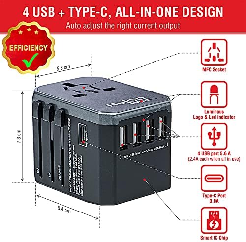Universal Travel Adapter Worldwide: UK to USA, Japan, China, Thailand, South Africa, Europe, Brazil - Plug Adaptor 5.6A Multi USB-A + 3.0A Type-C Charger, Essential for Travel Across 200+ Countries - Image 6