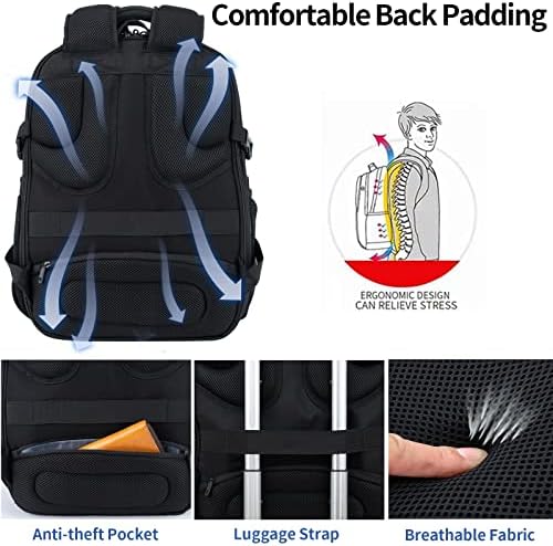 VANKEAN 17.3'' Travel Laptop Backpack TSA Friendly, Water Resistant Anti Theft Extra Large Backpack with RFID Pockets College Backpacks with USB Port for Men Women School Business Work Bag, Black - Image 4