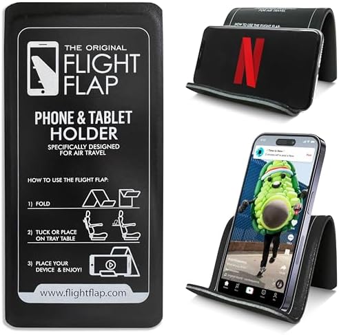 Foldable Airplane Phone Holder - Flexible Mobile Stand for Desk & Bed - Travel Essentials (Black)