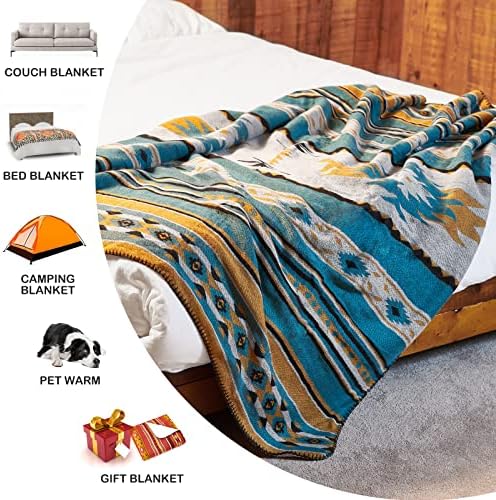 HORIMOTE HOME Aztec Patterned Soft Sherpa Throw Blanket Southwestern Navajo Tribal Style Warm Throw for Camping, Outdoor, Lightweight Boho Blanket for Couch, Bed, 127x152cm, Teal - Image 5