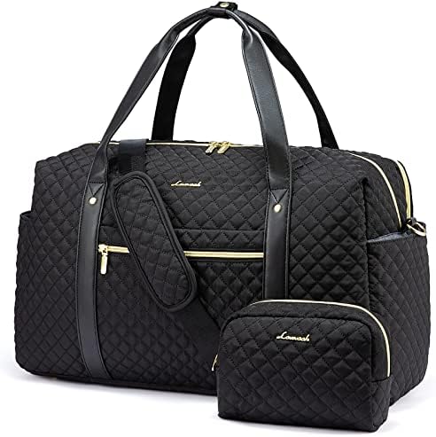 LOVEVOOK Travel Duffle Bag for Women, Weekend Overnight Bags with Cosmetic Bag, Large Waterproof Ladies Holdall for Hospital Maternity Gym, Carry On Flight Womens, Black