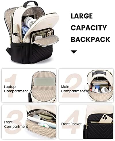 LOVEVOOK Laptop Backpack Womens,15.6 Inch Rucksack Bag for Women,School College Travel University Back Pack,Lightweight Large Work Bags with USB Charging Port, Ladies Backpacks, Black Beige - Image 2