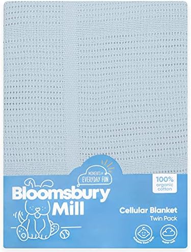 Bloomsbury Mill - Cellular Blankets Baby - Soft 100% Organic Cotton Baby Blanket - Pack of 2 - Baby Essentials For Newborn - Ideal for Cot Bed, Travel, Car Seat, Pram, Moses Basket - Blue 75x95cm - Image 8