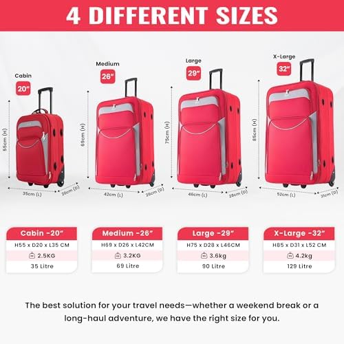 32" Extra Large Suitcase Lightweight Luggage Expandable Hold Check in Travel Bag on Wheels RED 129L - Image 5