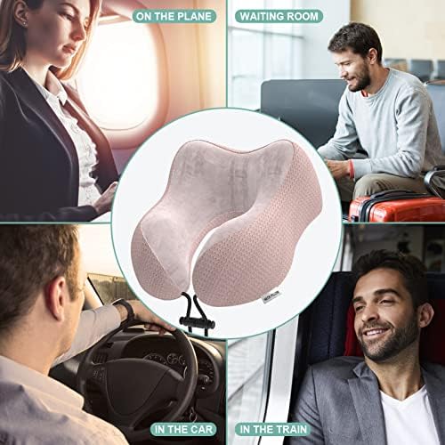 Travel Pillow Neck Pillow for Travel Airplane Memory Foam Flight Pillow for Cars, Trains, Home, Offices (Pink) - Image 6