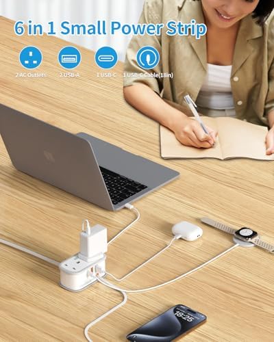 Travel Extension Lead, BEVA Power Strip with Retractable USB C Cable, 2 Way Power Socket with 3 USB Ports (1 USB C), 1.5M Extension Cable Cords for Cruise Travel Hotel Home Office Camping - White - Image 2