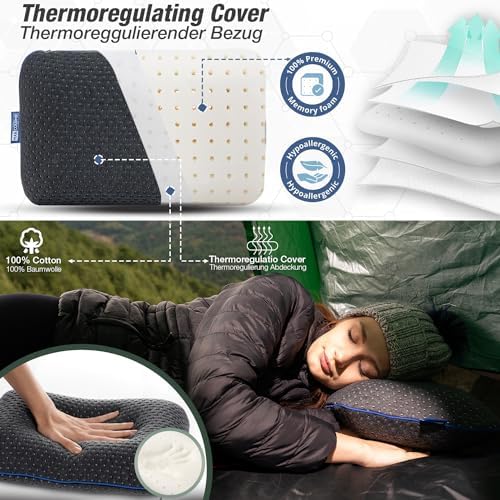 Travel & Camping Comfortable Memory Foam Pillow – Easy to Carry Portable Bag – Temperature Regulating Pillow Case - Perfect for Travelling - Image 6