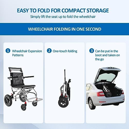 12 Inch Ultra Lightweight Wheelchairs for Adults,Wheelchairs Folding Lightweight with Handbrake and Swing-Away Footrest,45cm Widened Seat Travel Wheelchair with Storage Bag,No Assembly Required - Image 5
