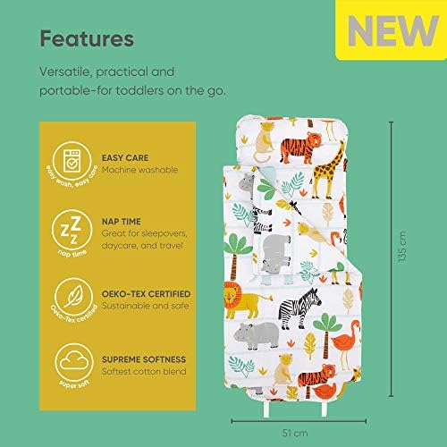 Bloomsbury Mill - Nap Mat for Toddlers and Kids - Pillow, Mat and Blanket Included - All-in-One Sleeping Bag for Nursery & Ready Bed for Nap Time and Sleepovers - Travel Essentials 135 x 50 cm Safari - Image 4