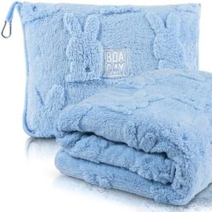 BOACAY Travel Toddler Blanket for Airplane, Car - Soft Kids Throw Blanket for Daycare - Pillow for Girls, Boys with Backpack Clip, Luggage Sleeve