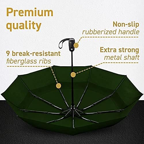 EEZ-Y Compact Travel Umbrella w/Windproof Double Canopy Construction - Auto Open Close Button for One Handed Operation - Sturdy Portable and Lightweight for Easy Carry - Image 4