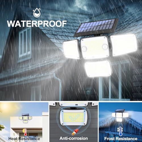 Solar Lights Outdoor, 4 Heads Motion Sensor Light with Remote Control, 342 LEDs Waterproof Security Light with 2 Motion Sensors, 3 Modes Flood Lights for Garden Backyard House Outside - Image 4
