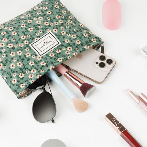 Cosmetic Bags, 2 Pcs Small Floral Canvas Cosmetic Bag, Rose Flower Printing Corduroy Toiletry Bag, Multifunctional Travel Makeup Bag with Metal Zipper for Women Girls Gift - Image 5