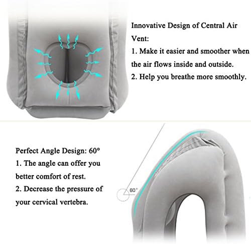 Inflatable Travel Pillow 3rd Generation Neck and Head Support Pillow, Travel Pillow for Sleeping on Office Train Car Airplane (Grey) - Image 3
