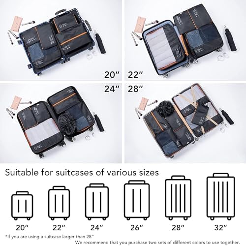 DIMJ Packing Cubes 8 Sets Travel Luggage Organizers for Suitcases Packing Organiser with Label Shoe Storage Bags Laundry Bag, Black - Image 5