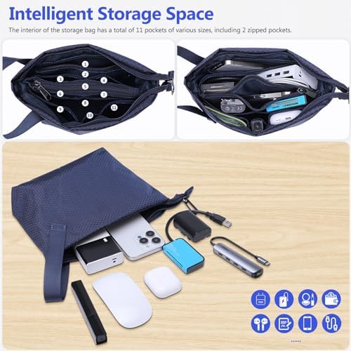 HYZUO Electronics Organiser Bag Tech Accessories Pouch Water-Resistant Storage Bag for Charger, Cables, Power Bank, Hard Drive, Cards, Stylus, Gadgets, Portable Carrying Accessory Bag, Navy Blue - Image 2