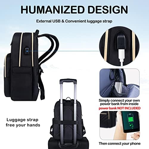 VANKEAN 15.6 Inch Laptop Backpack for Women Men Work Laptop Bag Fashion with USB Port, Waterproof Purse Backpacks Teacher Nurse Stylish Travel Bags Casual Daypacks for College, Business, Black - Image 4