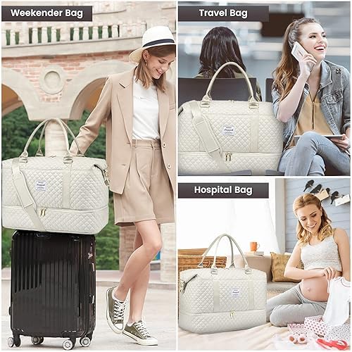 LOVEVOOK Travel Bag for Women With Shoe Compartment - Weekend Overnight Carry-on Duffel With Toiletry Bag - Waterproof Holdall for Gym, Sports, Vacation - Ryanair EasyJet Cabin Hand Luggage - Image 7