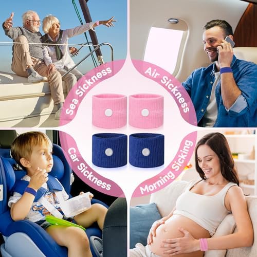 Travel Sickness Bands Adult Motion Sickness Bands for Kids Cruise Travel Essentials Anti Sickness Wristbands for Pregnancy Women, 2 Pairs (Pink,Blue) - Image 6