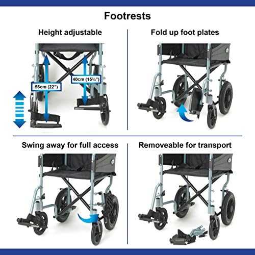 Days Escape Wheelchair, Lite Aluminium, Lightweight with Folding Frame, Mobility Aids, Comfortable Travel Chair with Removable Footrests, Standard, Blue - Image 4