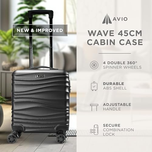 AVIO Wave Cabin Suitcase 45x36x20cm - Lightweight Double Wheel Luggage Bag, 2 Internal Pockets, Telescopic Handle 3 Heights, Durable ABS Hard Shell - Approved by Most Airlines - Image 2