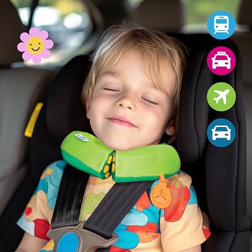 Trunki Kid's Travel Neck Pillow And Chin Rest | Support Sleepy Heads in the Car Seat, Plane, Bike or Pram | Yondi SMALL Dudley Dinosaur (Green) - Image 6