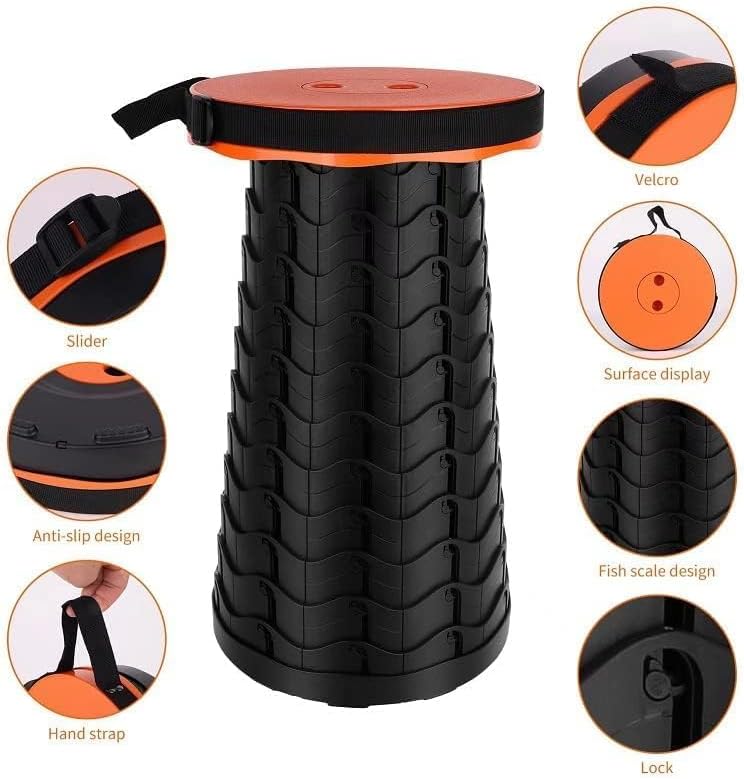 Portable Chair Folding Stool,Retractable Telescopic Camping Stools Lightweight Sturdy Seat Adjustable Collapsible(ORANGE) - Image 5
