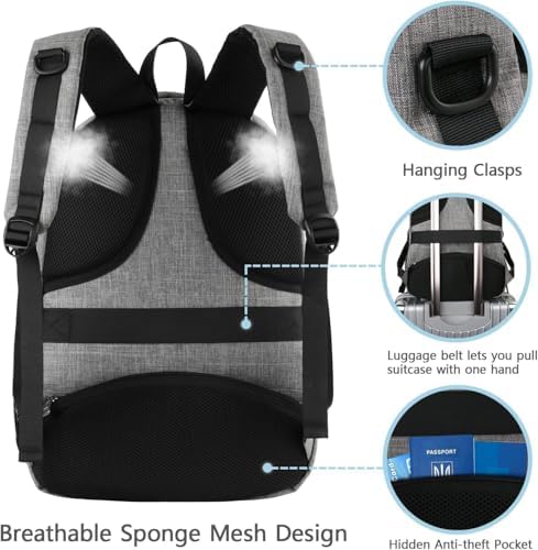 MATEIN Travel Laptop Backpack, Work Bag Lightweight Laptop Bag with USB Charging Port, Anti Theft Business Backpack, Water Resistant School Rucksack Gift for Men and Women, Fits 15.6 Inch, Grey - Image 5