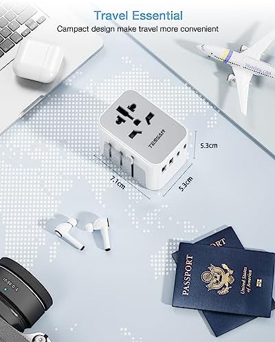 TESSAN Universal Travel Adapter Worldwide with 2 USB C and 2 USB A Ports, Universal Plug Adaptor UK to World, International Travel Adapter for Multi Countries EU, USA, UK, Australia, Thailand etc. - Image 6