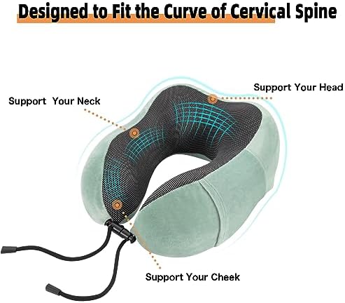 Travel Pillow Neck Pillow Memory Foam Soft Comfort and Support Travel Flight Neck Pillows,U-shaped Pillow for Sleeping with Storage Bag for Airplane Car Office Home,etc (Green) - Image 2