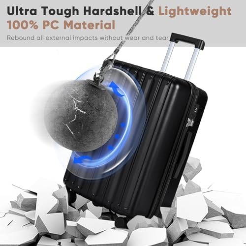 SHOWKOO Suitcase Large 28 Inch Expandable Hard Shell Lightweight Polycarbonate Travel Luggage Durable High Capacity with Wheels TSA Lock, Black - Image 2