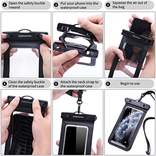 UNBREAKcable Waterproof Phone Pouch, IPX8 Waterproof Phone Case, Travel Essentials, [Dry Bags for iPhone Samsung Huawei Xiaomi...] [7 Inch] [2 Pack] Black - Image 6