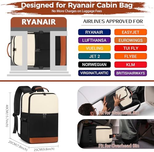 Cabin Bags 40×20×25 for Ryanair Underseat Carry-ons Travel Backpack Hand Luggage Bag Cabin Flight Rucksack Casual Daypack School Office Backpack Fit 14 Inch Laptop - Image 2