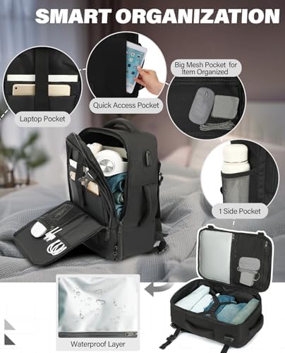 Ryanair Cabin Bag 40x20x25 Underseat 20L Travel Bag Hand Luggage Backpack Carry-ons Bag Cabin Size Suitcases for Airplanes Flight Bag Travel Rucksack Fit 14 Inch Laptop Black - Image 4