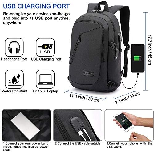 Anti-Theft Laptop Backpack,Business Travel Backpack Bag with USB Charging Port Lock,Water Resistant College School Computer Rucksack Work Backpack for Mens Womens Fits 15.6 Inch Laptop-Black - Image 2