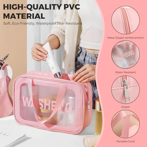 Clear Travel Toiletries Bag for Women, 3 Pack Toiletry Bags with Zippers Travel Essentials PVC Waterproof Cosmetic Clear Wash Bag for Girls - Image 3