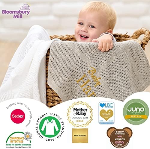 Bloomsbury Mill - Cellular Blankets Baby - Soft 100% Organic Cotton Baby Blanket - Pack of 2 - Baby Essentials For Newborn - Ideal for Cot Bed, Travel, Car Seat, Pram, Moses Basket - Blue 75x95cm - Image 6