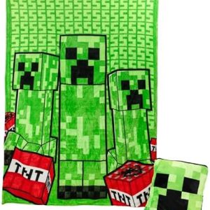 Minecraft Creeper 2-in-1 Cushion Blanket - Officially Licensed Microsoft Travel Blanket, Foldable Soft Fluffy Throw, Compact Design for Living Room or Bedroom Decor, 120cm x 150cm| Paladone
