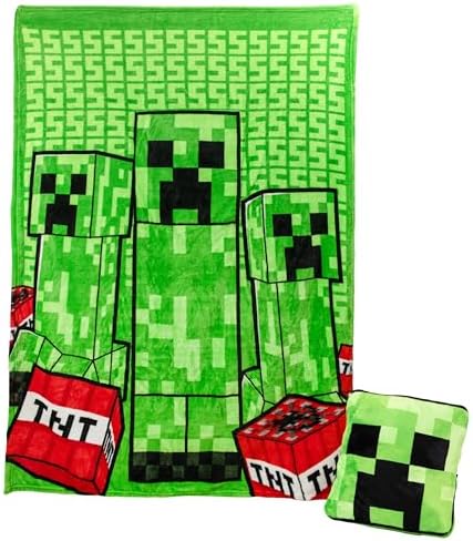Minecraft Creeper 2-in-1 Cushion Blanket - Officially Licensed Microsoft Travel Blanket, Foldable Soft Fluffy Throw, Compact Design for Living Room or Bedroom Decor, 120cm x 150cm| Paladone
