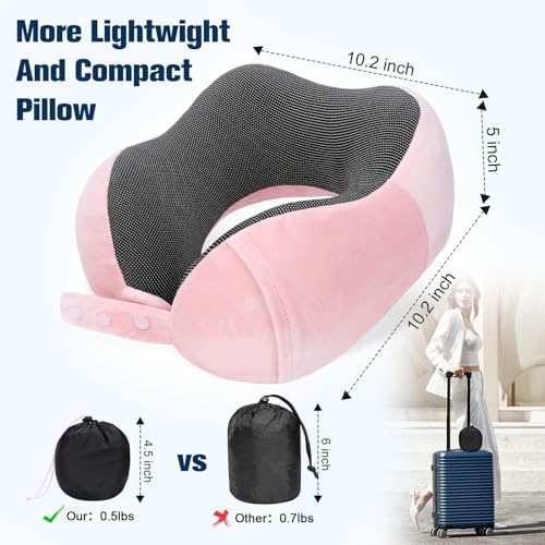 Travel Pillow for Airplane, Neck Pillow for Travel, Memory Foam Travel Neck Pillow for Adults, Adjustable & Compact Flight Pillow, Ergonomic Neck Cushion, With Ear Plugs, Eye Mask, Carry Bag - Image 3