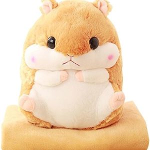Cuddly Plush Stuffed Hamster Pillow with Comfortable Blanket of 100cm x 170cm, Light Brown