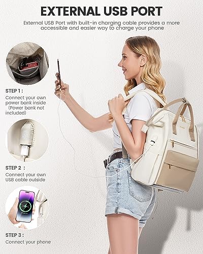 LOVEVOOK Backpack Womens, 15.6 Inch Laptop Travel Work Rucksack, Waterproof School Bag with USB Port for Teacher Nurse, Anti Theft Ladies Computer Back Pack for Office Business College Uni, Beige - Image 6