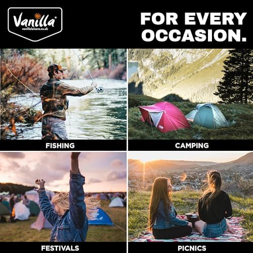 Vanilla Leisure Camping Chair & Leg Rest Set - Heavy Duty Max 150kgs Load Camping Chairs for Adults - Extendable Headrest & 7 Reclining Positions - Chair for Picnic Festival & Travel - D80xW63xH112cm - Image 4
