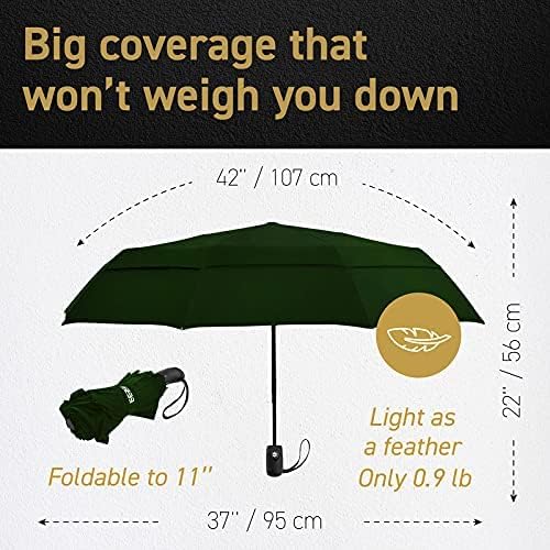EEZ-Y Compact Travel Umbrella w/Windproof Double Canopy Construction - Auto Open Close Button for One Handed Operation - Sturdy Portable and Lightweight for Easy Carry - Image 2