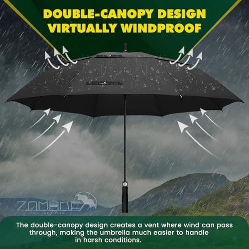 ZOMAKE Large Golf Umbrella 62/68 Inch - XL/XXL Windproof Strong Double Canopy Vented Golf Umbrellas,Automatic Open with EVA Grip,Umbrella Golf Windproof and Rainproof for Women Men - Image 3