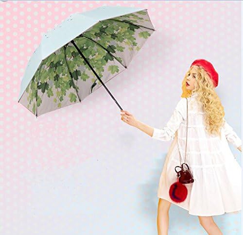 Green Tree Leaf Folding Travel Sun Umbrella Sunblock UV Protection UPF 50+ Rain Resistant Compact Size Parasol Fold into Purse (Green) - Image 4