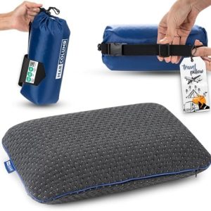Travel & Camping Comfortable Memory Foam Pillow – Easy to Carry Portable Bag – Temperature Regulating Pillow Case - Perfect for Travelling