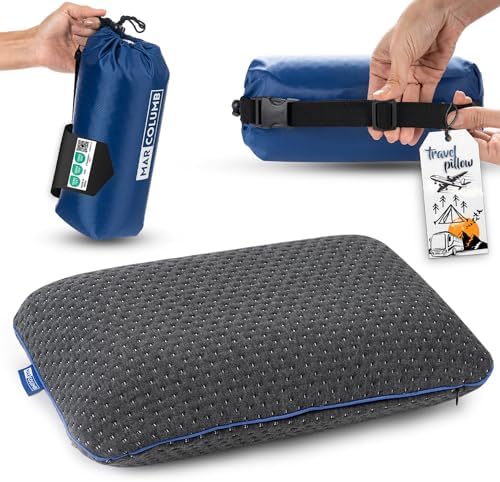 Travel & Camping Comfortable Memory Foam Pillow – Easy to Carry Portable Bag – Temperature Regulating Pillow Case - Perfect for Travelling