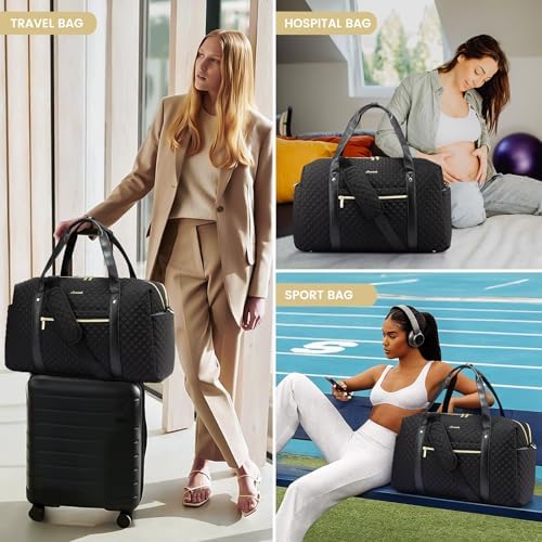 LOVEVOOK Travel Duffle Bag for Women, Weekend Overnight Bags with Cosmetic Bag, Large Waterproof Ladies Holdall for Hospital Maternity Gym, Carry On Flight Womens, Black - Image 6