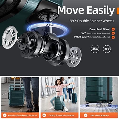 SHOWKOO Luggage Sets 3 Piece Hard Shell PC+ABS Expandable Lightweight Durable Trolley Travel Suitcase with Spinner Wheels TSA Lock, 20" 24" 28" -Army Green - Image 3